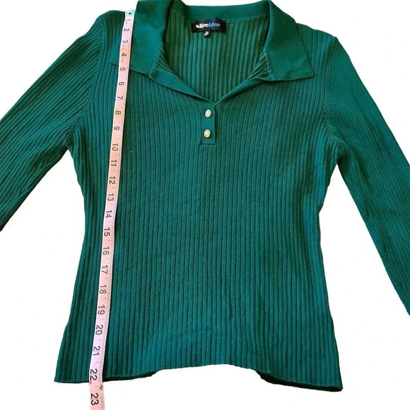 Alice Blue Women's XL Green Ribbed Collared Button-Up Cardigan Sweater - Picture 4 of 9